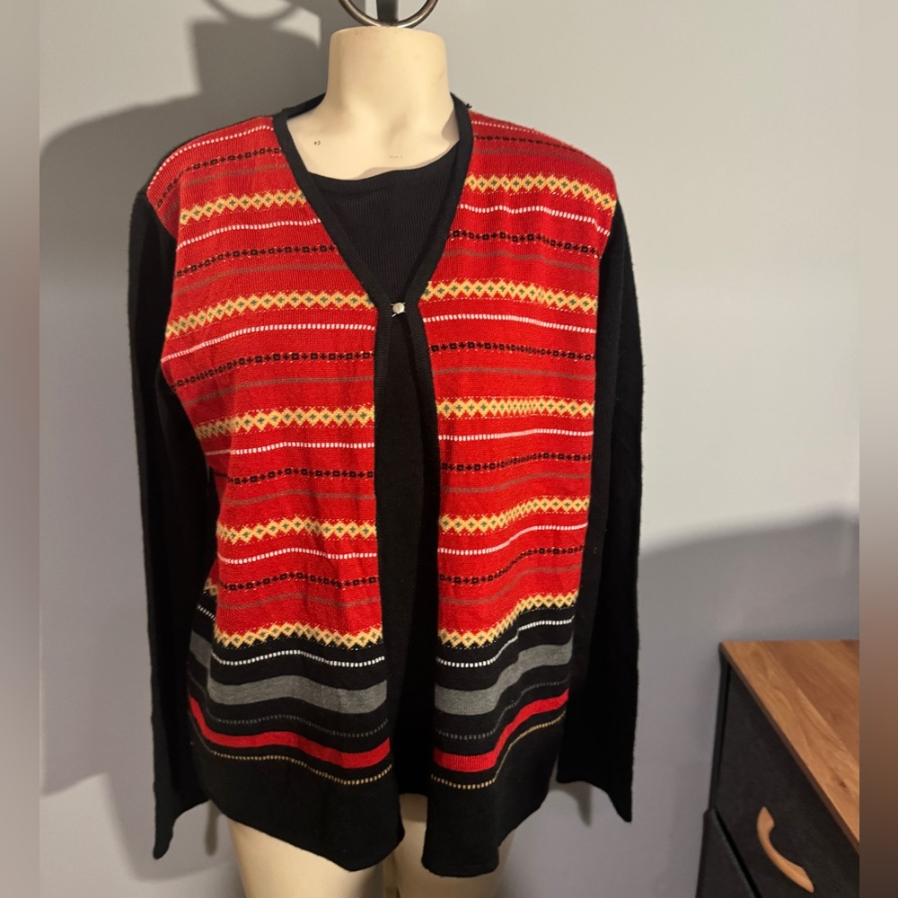 Sag Harbor Black cardigan sweater with attached under shirt woman’s medium